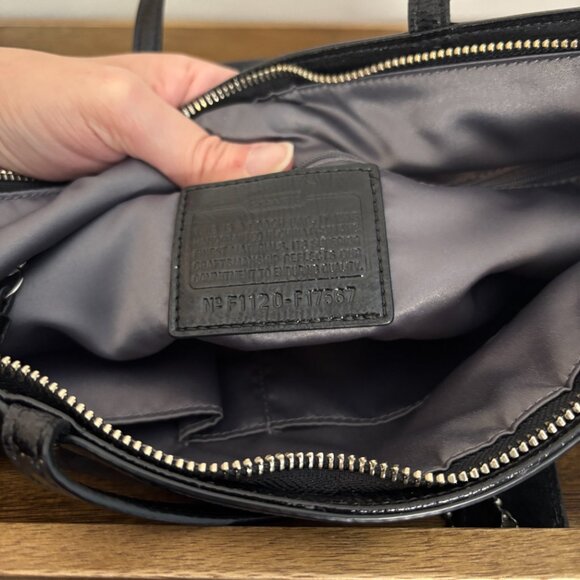 Coach Black Sateen Signature C Black Patent Leather Trim Studded Tote - Picture 10 of 10